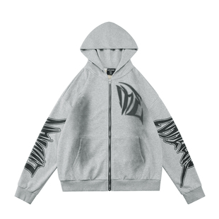 MIXED EMOTION HOODIE美潮高街复古做旧磨烂设计开衫连帽卫衣外套