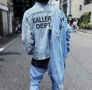 GALLERY DEPT美潮高街春秋男士字母刺绣宽松水洗破坏牛仔外套夹克