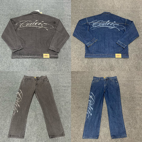 corteiz春秋休闲牛仔外套长裤潮
