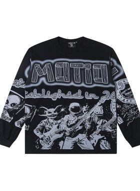 MIXED EMOTION美潮嘻哈高街休闲恶搞直喷印花宽松纯棉圆领长袖T恤