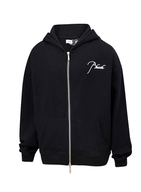 RHUDE美式高街男女情侣字母LOGO刺绣重磅毛圈开衫连帽卫衣外套潮