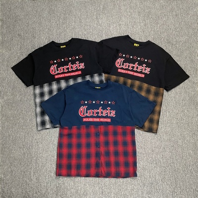 corteiz美潮拼接设计格子短袖T恤