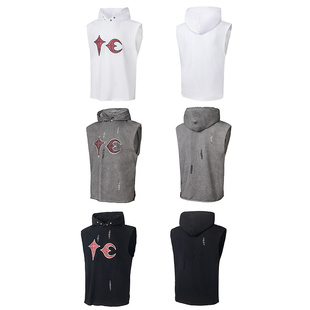 Thug Club朴宰范同款美潮复古高街水洗割破刺绣连帽无袖背心马甲