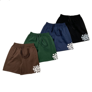 ADWYSD美式高街小众潮牌太阳卷印花夏季休闲宽松加绒抽绳五分短裤