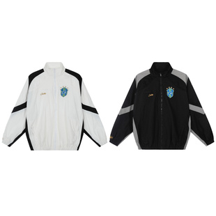 corteiz美式高街潮牌复古学院风徽章logo刺绣撞色梭织夹克外套男