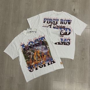 FIRST T恤 ROW欧美高街潮牌火焰字母印花烫钻嘻哈休闲宽松纯棉短袖