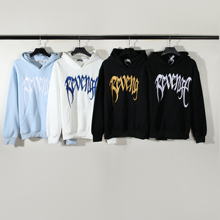 REVENGE美式高街潮牌秋冬休闲字母刺绣百搭男女情侣加绒连帽卫衣
