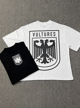 KANYE VULTURES专辑周边联名款秃鹫徽章印花高领重磅纯棉短袖T恤