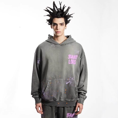 SSSAINTLOUIS潮泼墨连帽卫衣男