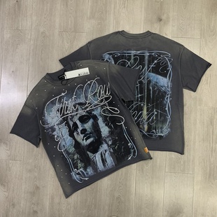 印花烫钻做旧洗水短袖 VINTAGE美潮高街嘻哈休闲数码 T恤 ROW FIRST