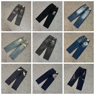 derschutze gallery denim jeans小众美潮樱花刺绣直筒牛仔长裤男