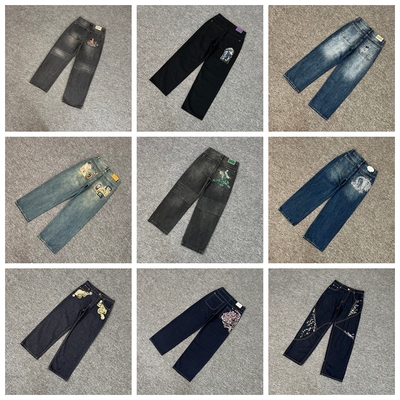 derschutze小众美潮刺绣牛仔长裤