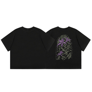 Derschutze t shirt欧美时尚休闲潮牌重工刺绣宽松纯棉短袖T恤ins