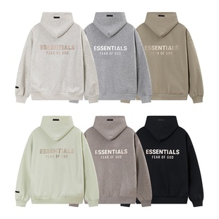 FOG复线ESSENTIALS新款高街休闲秋冬硅胶字母宽松加绒拉链卫衣潮