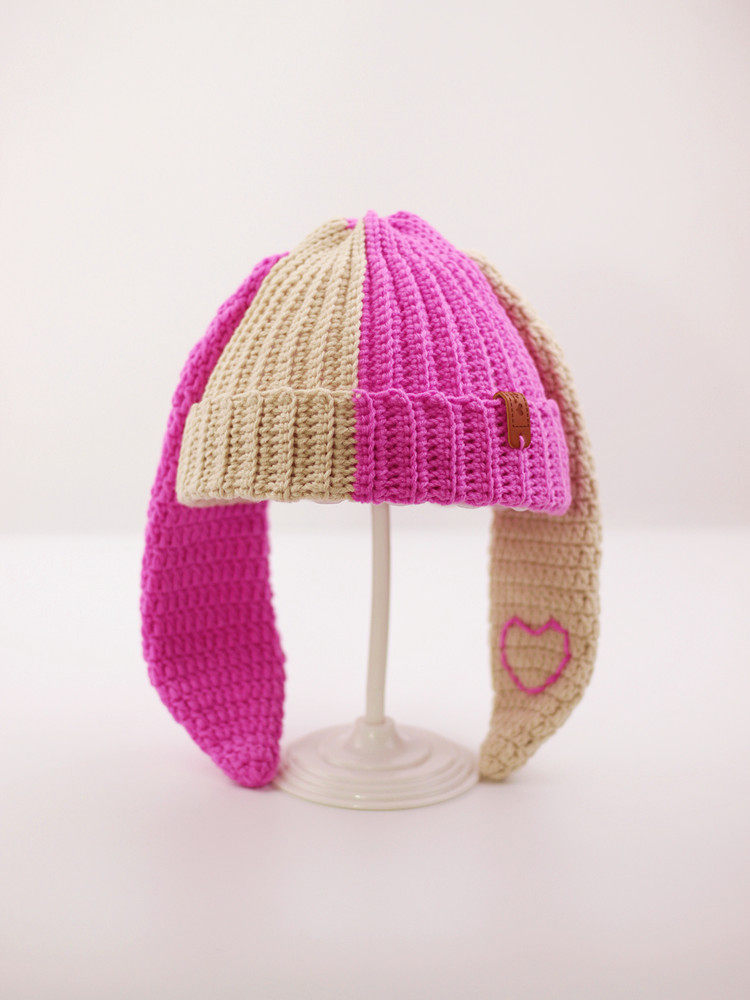 趣味手作手工编织大耳朵兔帽子钩针宝宝毛线帽diy撞色亲子材料包