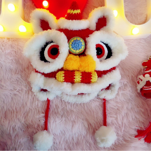 钩针醒狮帽龙头帽手工毛线材料包