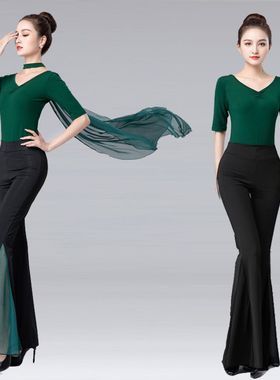 墨绿色形体服舞蹈服走秀模特芭蕾练功训练服培训礼仪莫代尔瑜伽服