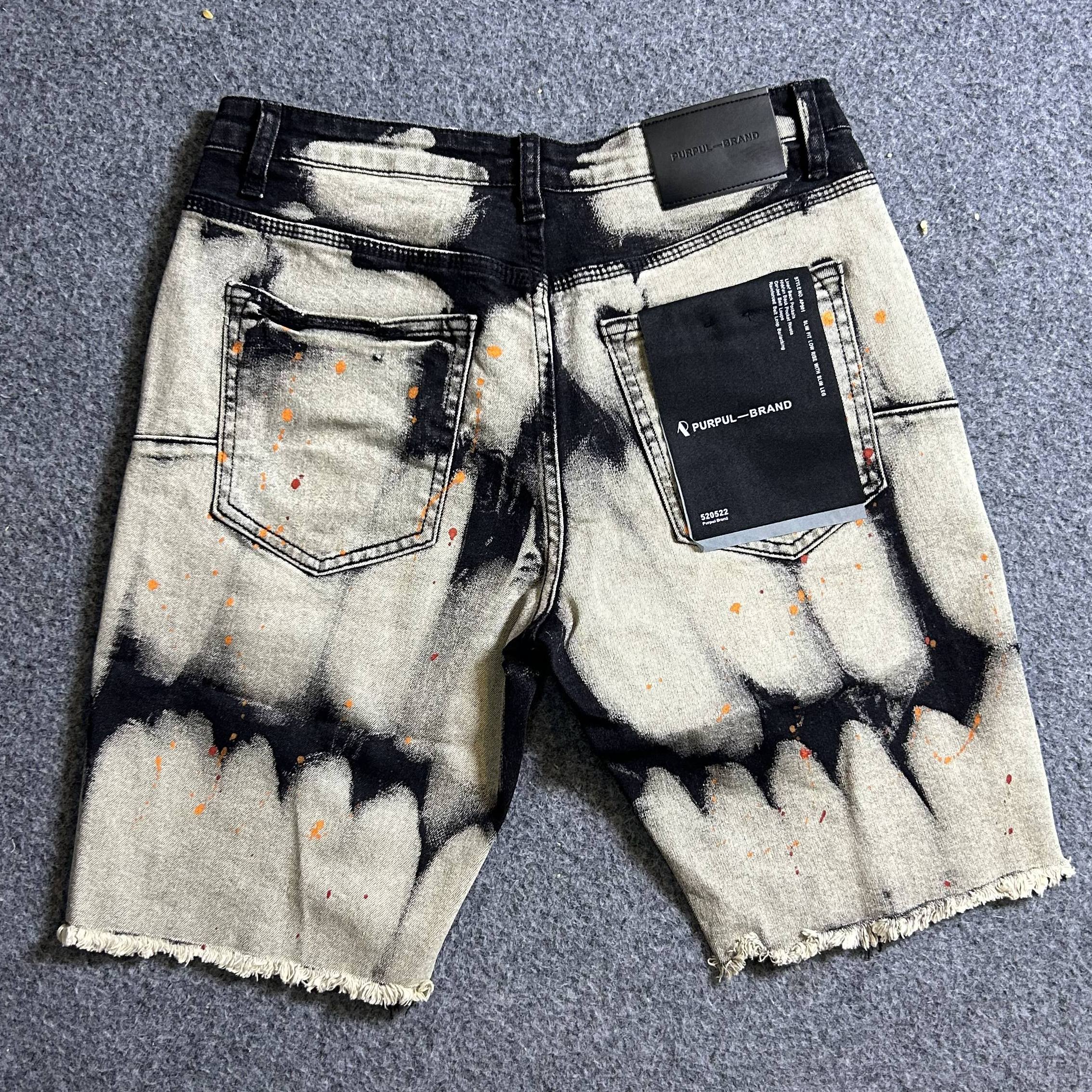 夏季潮牌泼墨新款短裤牛仔裤夏季修身弹力中裤小脚时尚潮流五分裤