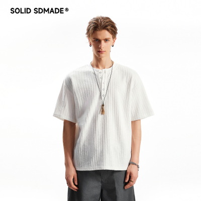 老钱风肌理感亨利领短袖T恤男女