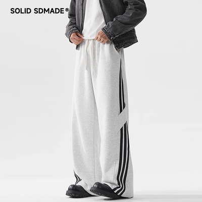 SOLID SDAMDE 美式高街三条杠运动卫裤男春秋季新款宽松直筒裤子