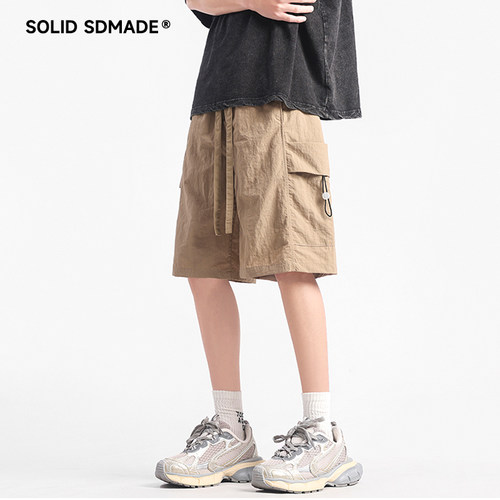SOLIDSDMADE 美式工装短裤男生潮牌夏季薄款宽松直筒休闲五分裤子