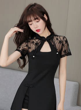 新款旗袍短袖技师工作服连衣裙