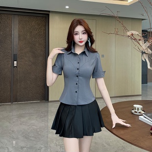 2026新款休闲会所衬衣工作服性感百褶裙技师服两件套洗浴按摩工装