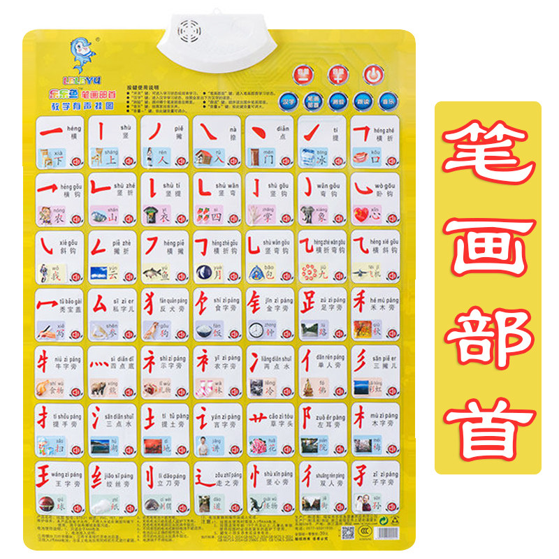 笔画部首有声挂图拼音字母拼读发声全套墙贴幼儿启蒙早教看图识字