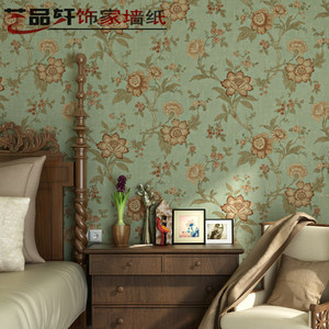 复古美式田园无纺布墙纸 温馨卧室床头沙发客厅电视背景墙壁纸