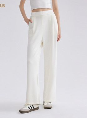 CANVAUS新款女装含绵羊毛休闲阔腿裤秋冬直筒简约纯色松紧腰长裤