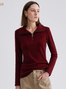 CANVAUS女装新款纯色套头保暖卫衣女秋冬季拉链简约休闲厚款上衣