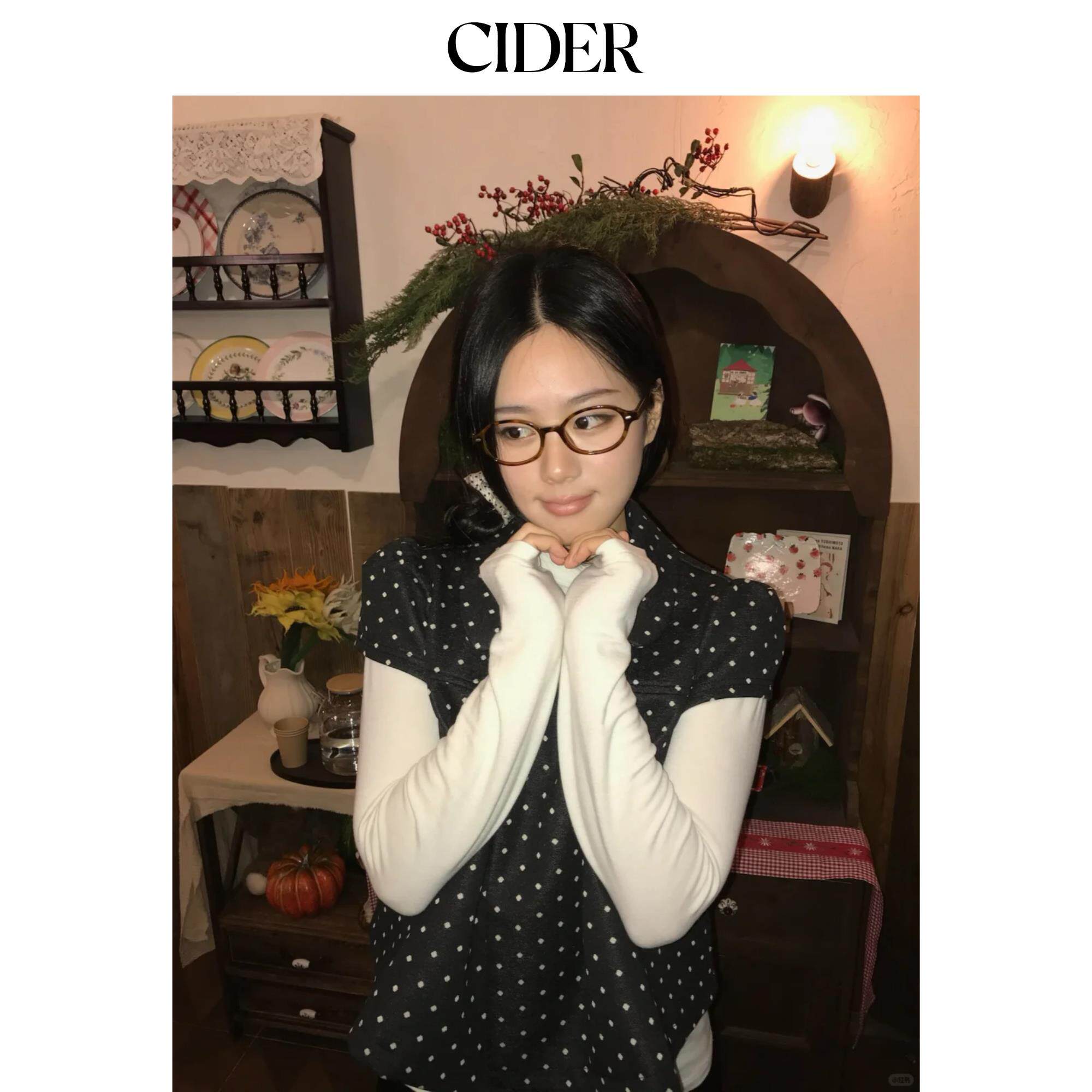 CIDER彼得潘领娃娃领波点衬衫复古翻领女装休闲短袖上衣114740919