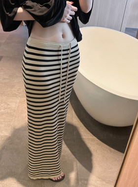 Laareetoo 莱赛尔慵懒条纹针织半身裙女夏季高腰长裙显瘦包臀裙子