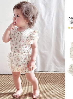 2025夏季婴儿衣服女宝宝吊带夏款荷叶边包屁衣女童包屁两件套