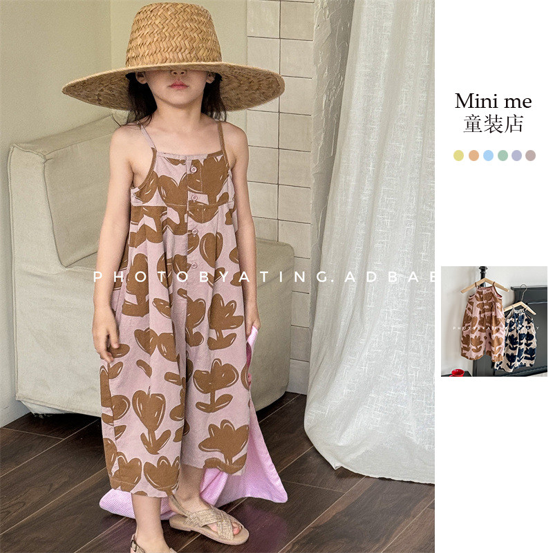 mini me2025新款童装女童韩版夏装吊带连体裤夏季连身衣阔腿7分裤