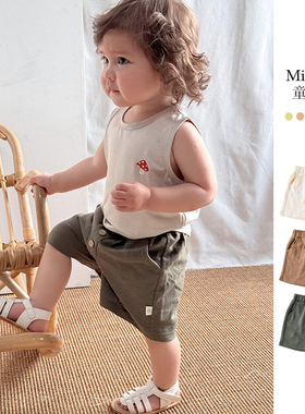 2025婴儿夏季新款纯棉宽松男女宝宝纯色洋气短裤儿童裤子