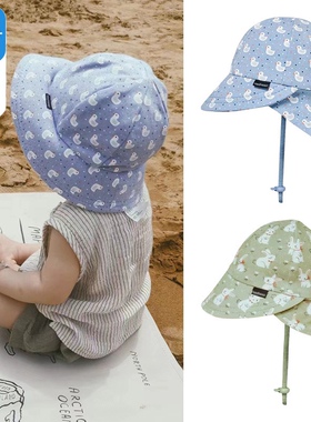 Minime男女童夏季防晒帽宝宝户外遮阳帽防紫外线儿童护脖宽檐帽子