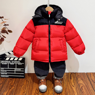 2025新款男童羽绒棉服冬季儿童加厚保暖棉袄外套宝宝红色过年衣服