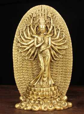 背光铜千手观音摆件 心经铜观音摆件 观音摆件