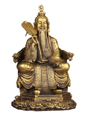 铜三清道祖摆件黄铜背光中式