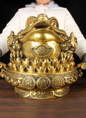 铜金蟾聚宝盆摆件 铜聚宝盆金蟾摆件