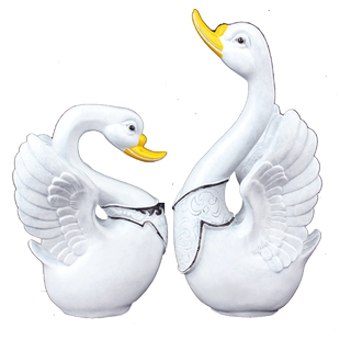 朴器 彩绘铜白天鹅摆件一对