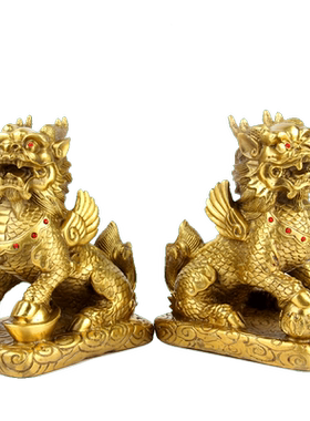 朴器 大号加重带钻款铜财富麒麟摆件 铜麒麟摆件