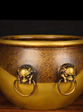 JM17号做旧加重铜狮头故宫缸