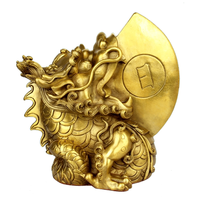 黄铜日月兽铜睚眦摆件铜大睚眦龙二子铜龙之九子家居摆件