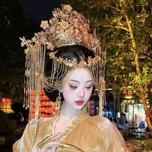 新中式新娘结婚头饰女帝金色轻奢发饰秀禾服龙凤褂凤冠婚服配饰品