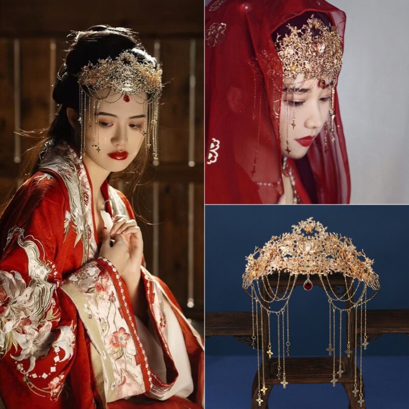 汉服头饰【上邪】额冠婚嫁流苏额饰梁祝发冠古风配饰新娘女仙配饰