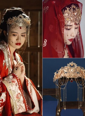 汉服头饰【上邪】额冠婚嫁流苏额饰梁祝发冠古风配饰新娘女仙配饰