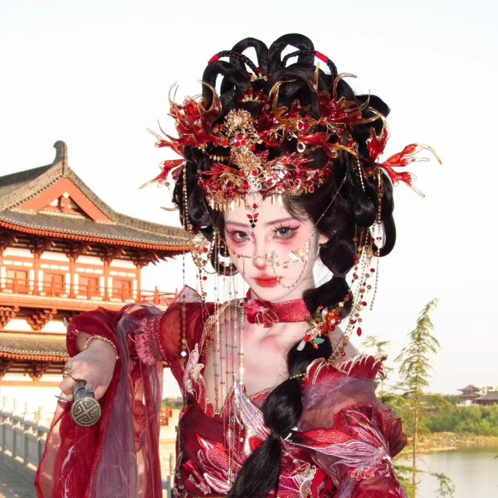 新娘头饰红色人鱼公主发饰套装