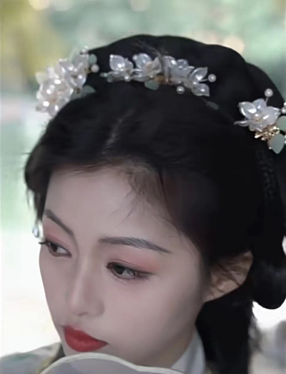 新中式发簪白玉兰汉服头饰一套边夹流苏步摇古装女孩发饰花神发冠